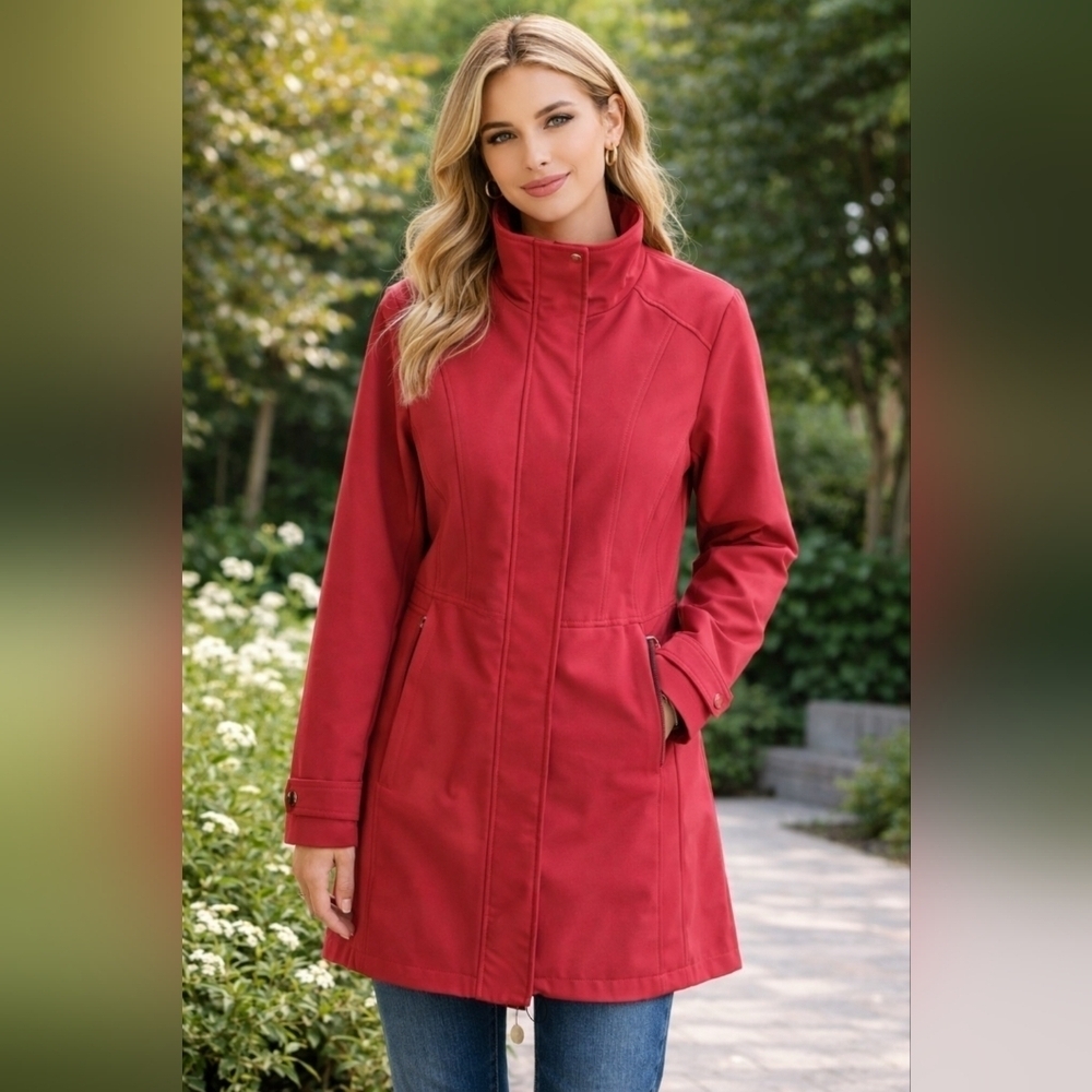 STUNNING! Tommy Hilfiger Women's Red Jacket Size Medium Full Zip Pockets Logo